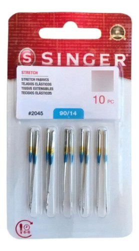 Conjunto de agulhas da marca Singer de 10 unidades, tamanho 90/14, cor prata