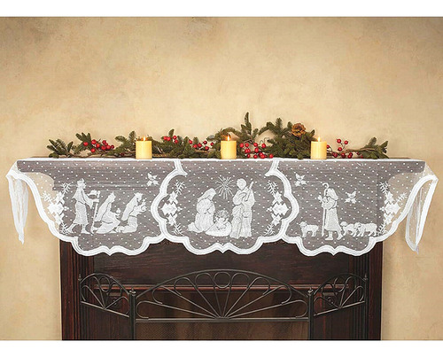 Mantel Navideño De Encaje Con La Virgen María Religiosa, 1 P