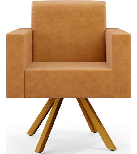 Kit 03 Poltronas Decorativa Base Giratória de Madeira Helô L02 Couríssimo Whisky