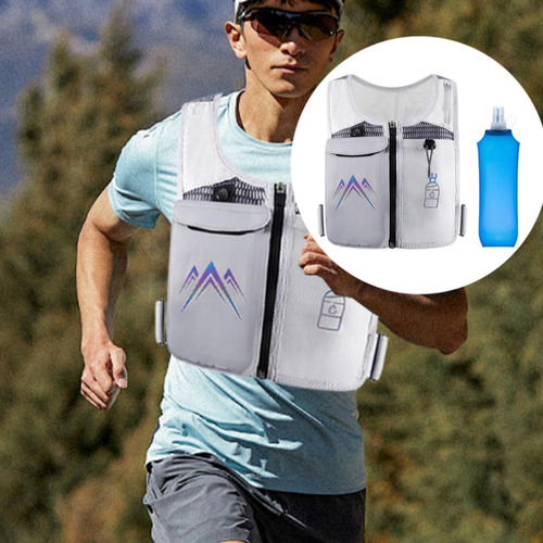 Chaleco De Hidratación, Mochila De Agua, Gris Con Botella