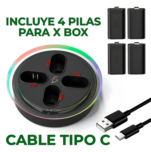 Cargador 4 Pilas Xbox Carga Rápida Tipo C Pilas Incluidas