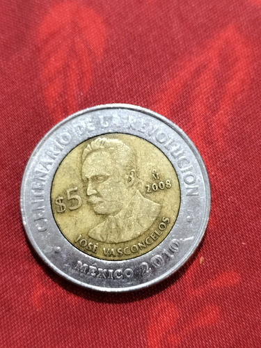 Moneda 5 Pesos 2008 Jose Vasconcelos 