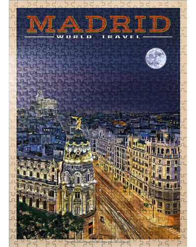 Madrid, España - Gran Vía De Noche, Póster De Viaje Vintage 