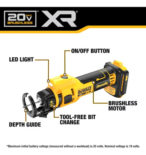 DEWALT XR Herramienta Rotatoria Cordless de 1 velocidad y 20 voltios Max para paneles de yeso y otras tareas Solo herramientaBatería no incluidio Dce555b