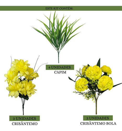 Kit 10 Buquês De Folhagens E Flores Amarelas Para Arranjos