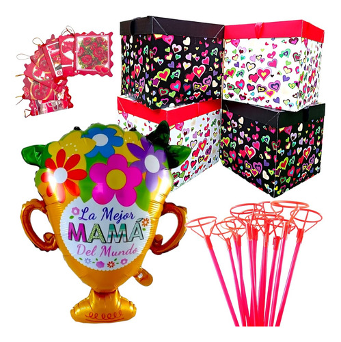 Kit 48 Art. Cajas Globos Y Mas Regalo Feliz Día Madre Mama 