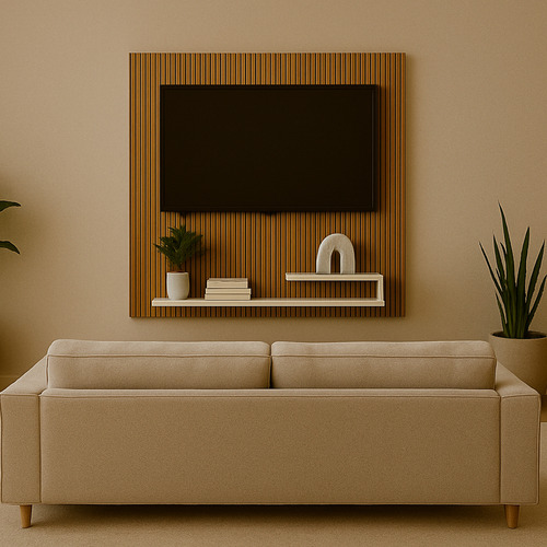 Estante Painel Para Tv Ripado Até 32 Polegadas Prateleira Cor Ripado Com Off White