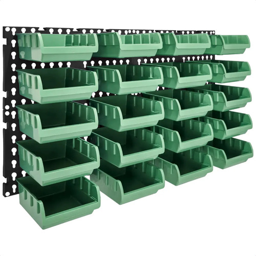 Painel Ferramenta Porta Parafuso 20 Cx Organizador Gaveteiro Cor Verde com preto