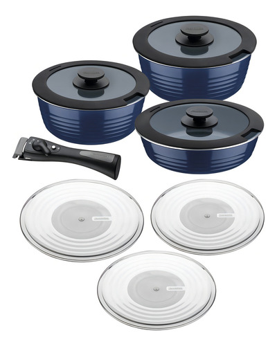 Conjunto de utensílios de cozinha de cerâmica multifuncional Tramontina, 10 peças, cor azul
