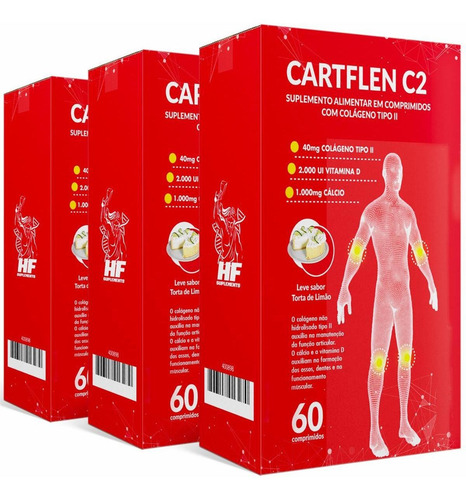 Imagem 1 de 9 de Black Friday Kit 3 Cartflen Colageno Tipo Uc2 Articulações