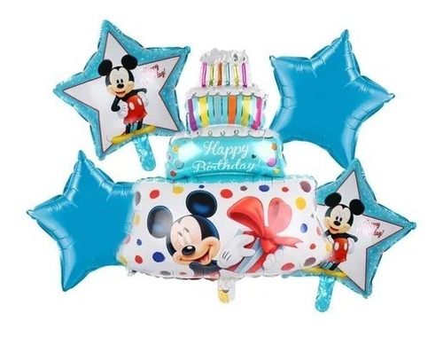 Globos De Mickey Mouse Figura De Pastel Kit 5 Pzs Fiesta