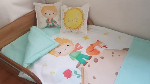 Set Acolchado + 2 Almohadones Cuna Bebe Linea Acuarela