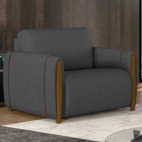Kit Poltronas Para Sala De Estar Pés De Madeira Base Fixa Flora M03 Linho Chumbo