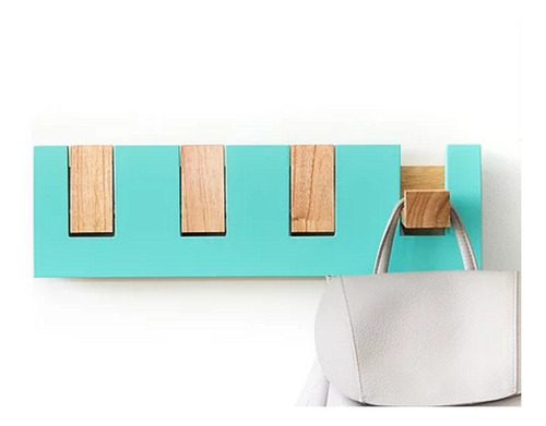 Imagen 4 de 10 de Perchero De Pared Madera Lustrada Y Laqueada 4 Perchas Escandinavo Nordico