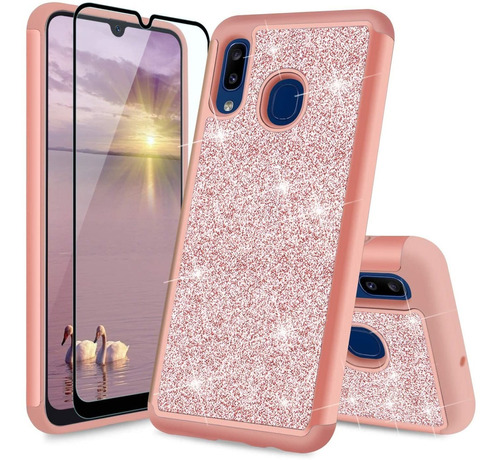 Funda Para Galaxy A30 A20 Tjs + Vidrio Templado Rosa Oro