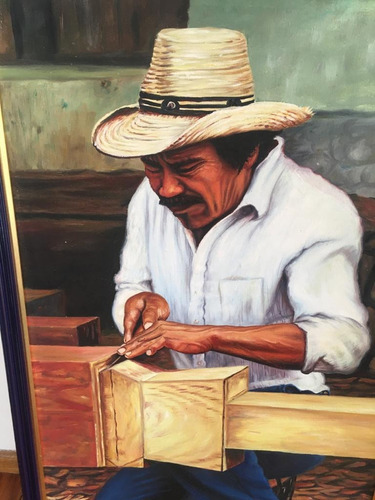 Pintura Original Enmarcada Cuadro Carpintero De P. Maldonado