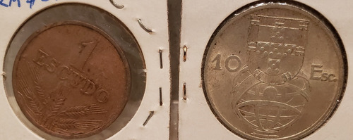 Moedas Portugal 10 Escudos Prata 1954 Km 586 E 1 Escudo 1969 (Usado)