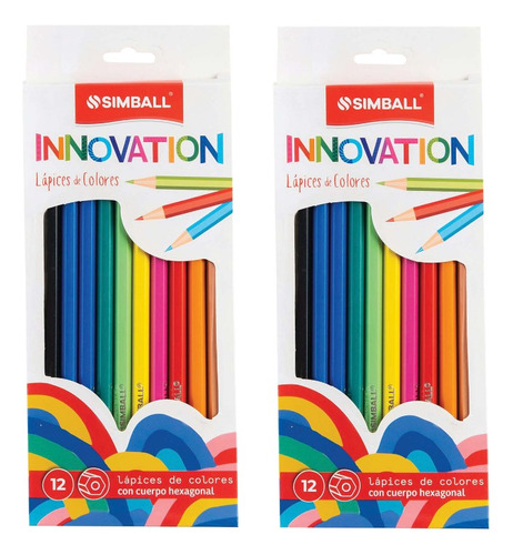 2 Cajas De Lapices Simball Innovation Largos X 12 Colores