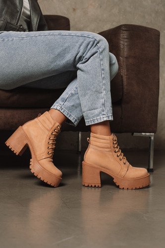 Borcegos Mujer Cuero Taco Alto Plataforma Botas Moda Romi