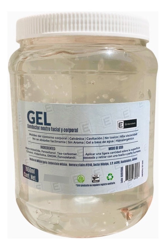 Gel Conductor Aparatología Cavitación Transparente 1950ml