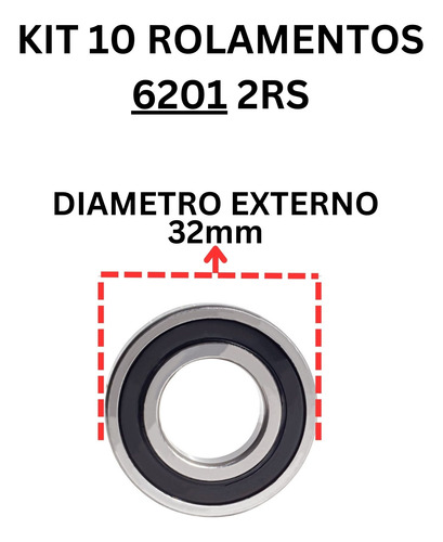 Rolamentos 6201 2rs Kit Com 10 Peças 12x32x10