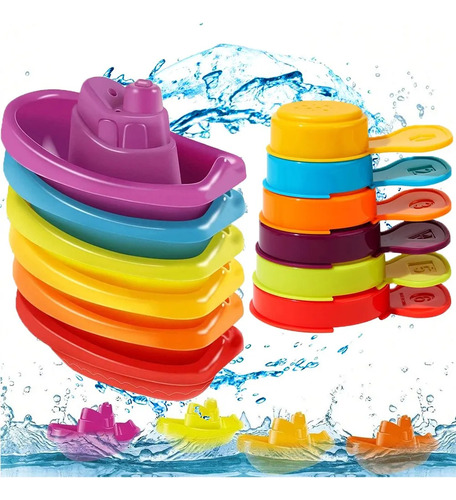 Juguetes De Baño Para Bebés, Botes Apilables Y Cucharas, Col