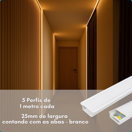 Kit 5 Perfil Led Slim Embutir Gesso Madeira Teto Aluminio Unica