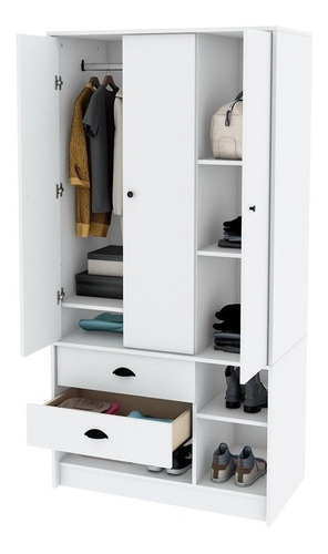 Imagen 2 de 8 de Placard Melamina Ropero Libe 5 Estantes 3 Puertas 2 Cajones Color Blanco