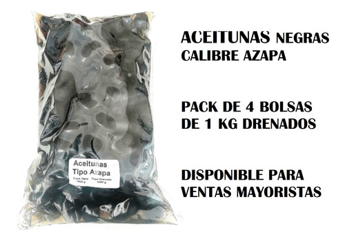 Aceitunas Negras Calibre Azapa, Pack De 4 Bolsas De 1 Kg