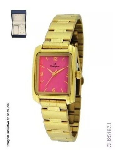 Relógio Feminino Dourado Rosa Quadrado + Kit Jemijoias 
