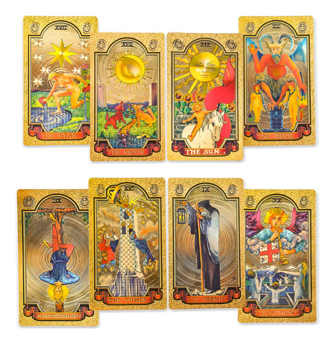 Baraja De Tarot Dorado De Lujo Con Guía Y Caja Pvc Impermeab