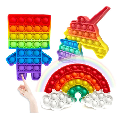 Juego De 3 Piezas Pop Fidget Reliver Estrés Popis Rainbow To