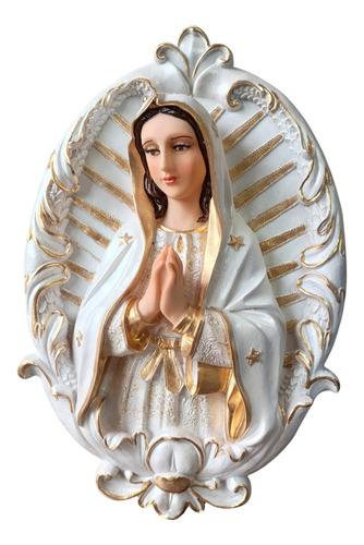 Virgen Guadalupe Medallón Pared, Figura Resina Lupita 40cm Color Blanco