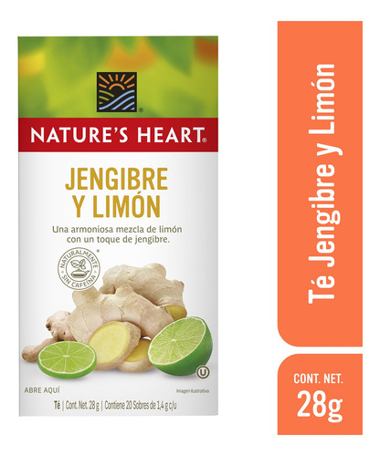 Té Jengibre Y Limón Nature's Heart 20 Sobres 1,4 Gramos C/u