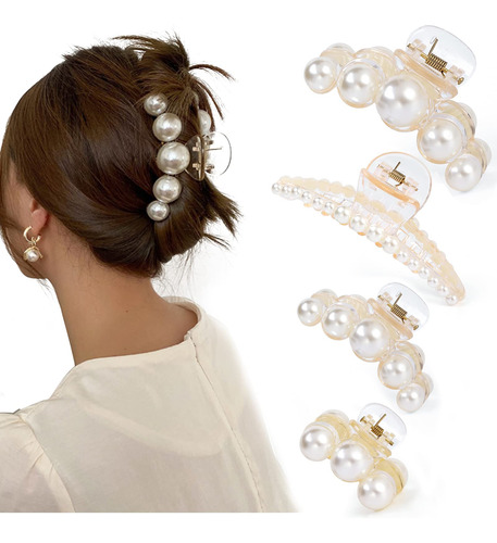 Mehayi 4 Pinzas Grandes De Perlas Para El Cabello Para Mujer