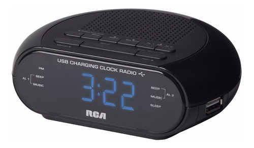 Radio Reloj Despertador Rca Con Cargador Usb Modelo Rc207z Color Negro