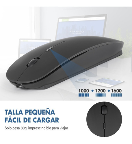 Imagen 5 de 7 de Mouse Óptico Inalámbrico Usb Recargable Para Pc/laptop
