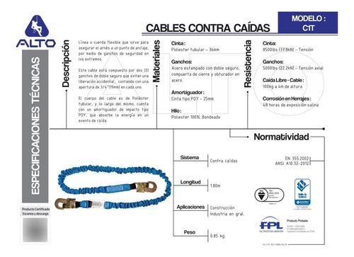 Cuerda De Vida Contra Caídas 1/2x18m C1t-180 Alto Altura Seg