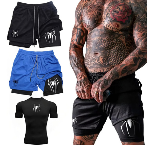 2short Gym Hombre 2 En 1 Bolsa Celular 1playera Regalo