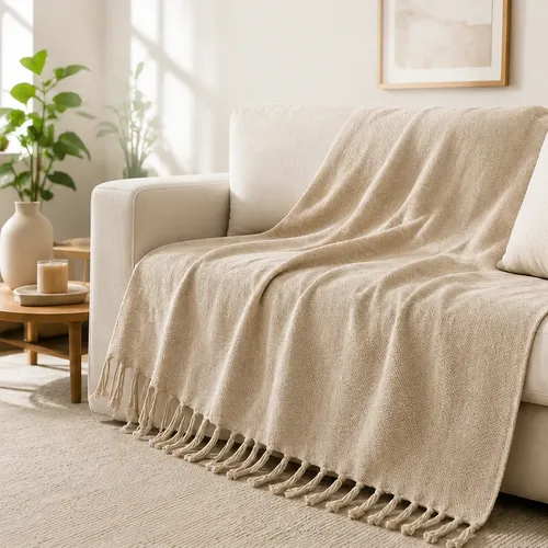 Manta Sofá 285x240 King Grande Decorativa ​Protetor Algodão Areia