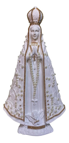 Imagem Nossa Senhora Aparecida Branca Pérolas 30cm Gesso