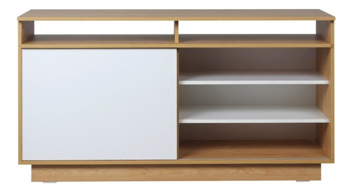 Mueble De Tv Modular Rack Melamina 130cm Color Hickory Blanco