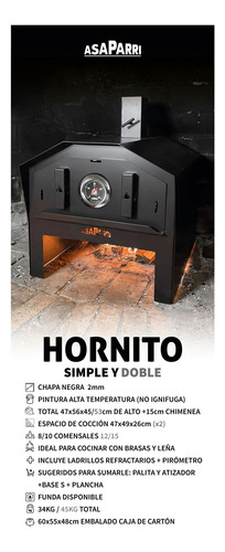 Hornito Doble Asaparri, A Leña, 2 Niveles, Reloj Temperatura