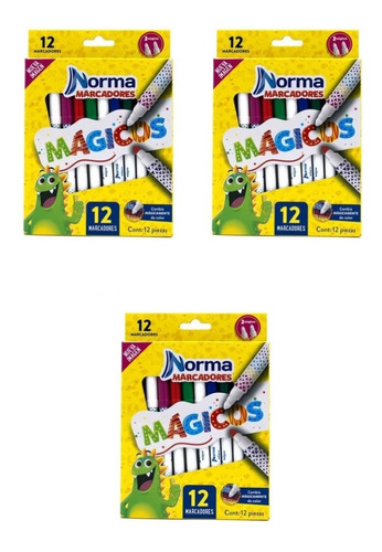 3 Cajas De Marcadores Mágicos Norma-tipo Magic Bloopys 12 Pz