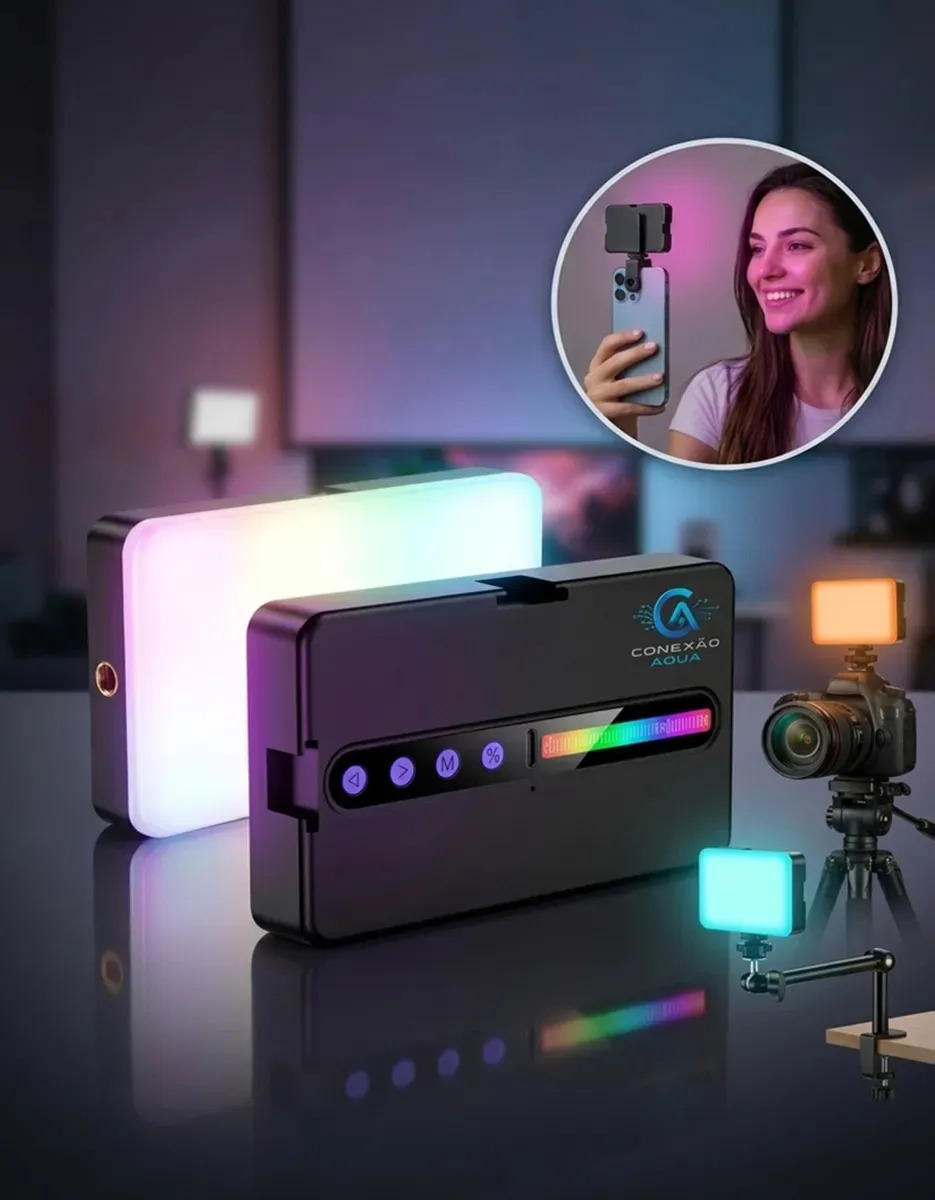 Luz De Preenchimento Led RGB Para Foto Vídeo Recarregável Iluminador Portátil Para Live Fotografia Câmera Ring Light Profissional CONEXÃO AQUA