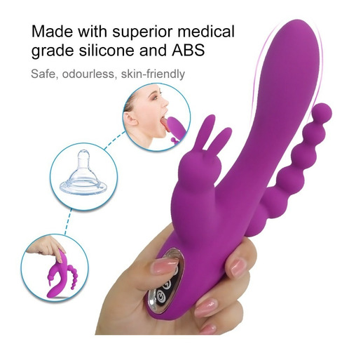Vibrador Consolador Dildo Triple 3 En 1 Resistente Al Agua