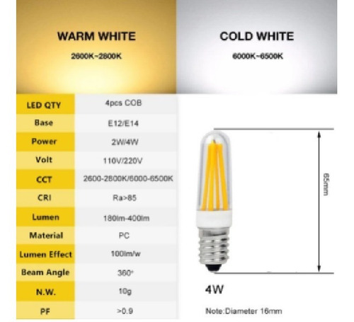 Imagem 4 de 4 de Kit 5 Lâmpadas Led Filamento 4w E12
