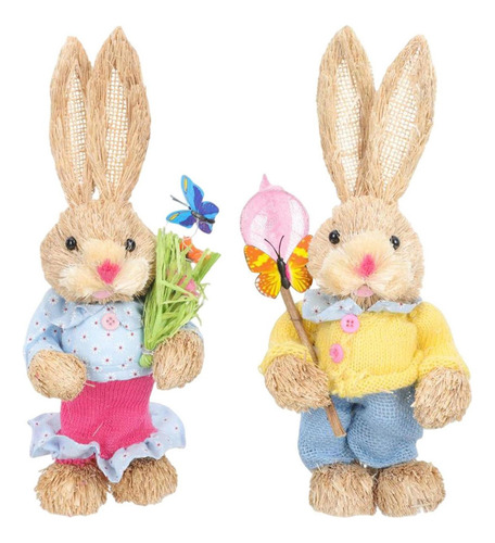 8x Conejo De Pascua De Paja Decoración Foto Atrezzo