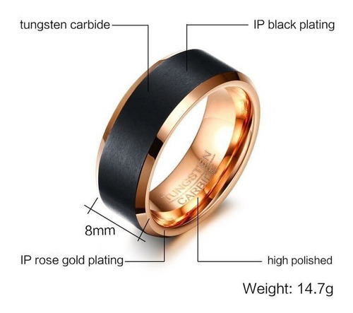 Imagen 2 de 8 de Anillo Tungsteno Marcus Ii Negro Mate Y Bronce