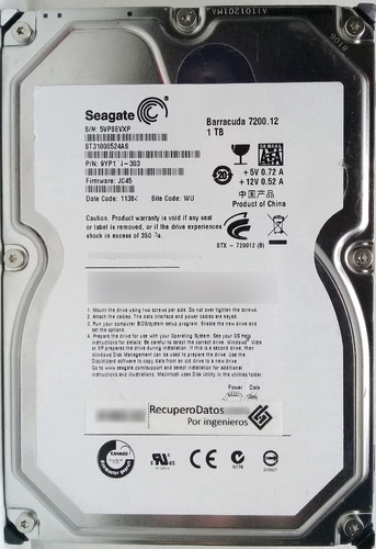 Disco Seagate St31000524as 1000gb Sata - 3016 Recuperodatos